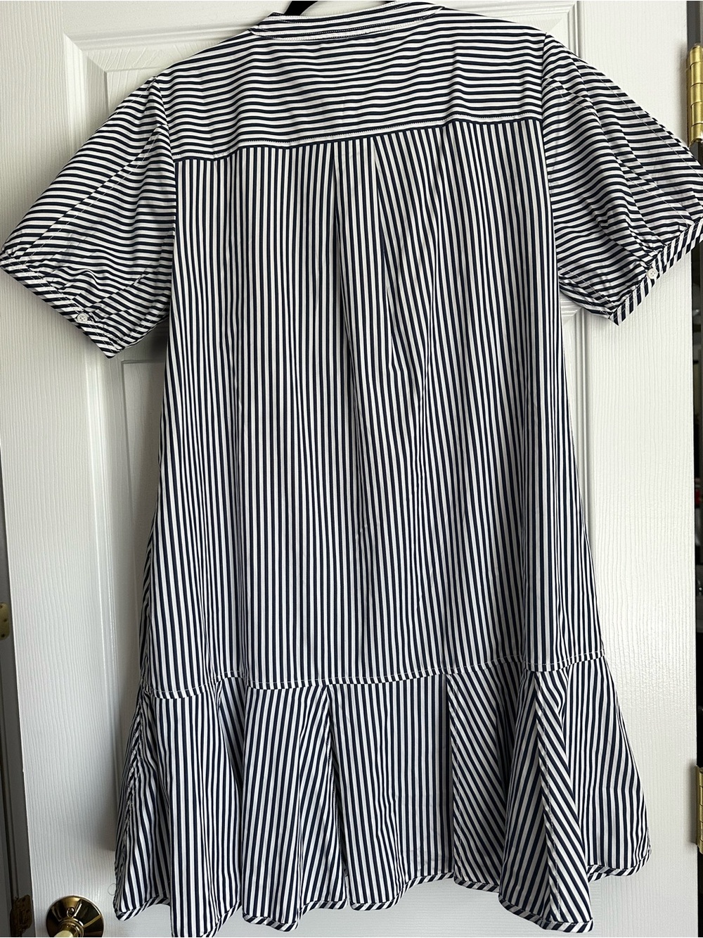 J. Crew Navy and White Striped Collarless Shirt - Picture 3 of 7